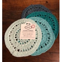 Round - Shades of Green Crocheted Coasters – Set/4